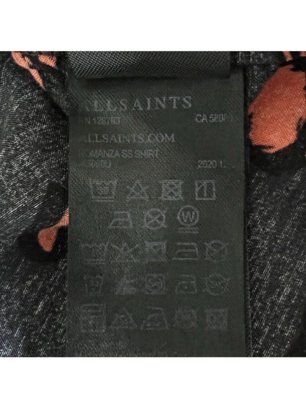 AllSaints Mnanza SS Shirt Mens L AOP Black Heart Print Short Sleeve Camp Collar - Picture 6 of 11